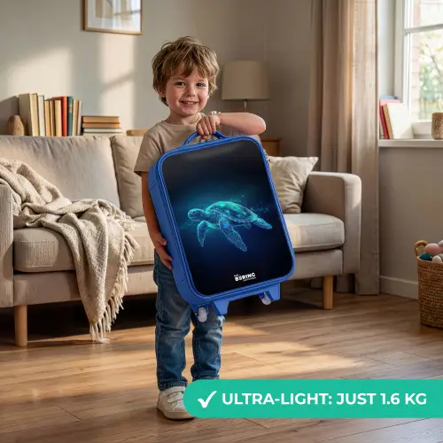 Lichtgevende schildpad in digitale oceaan Kinderkoffer - Blauw klein -sfeer2_EN