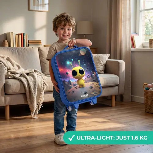Vrolijk buitenaards wezentje Kinderkoffer - Blauw klein -sfeer2_EN