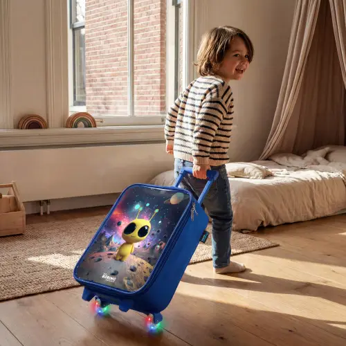 Vrolijk buitenaards wezentje Kinderkoffer - Blauw klein -sfeer1