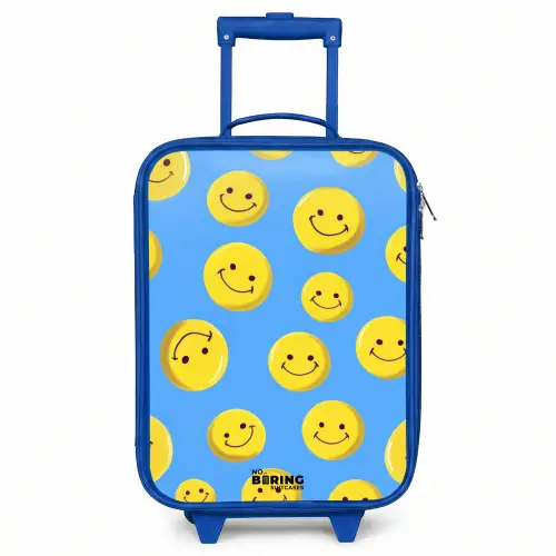 Vrolijke smileyregen Kinderkoffer - Blauw klein -3d