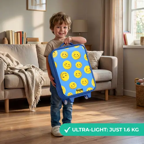 Vrolijke smileyregen Kinderkoffer - Blauw klein -sfeer2_EN