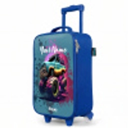 Monster Wheels Kinderkoffer - Blauw klein -productfoto_schuin