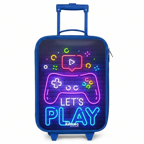 Neoncontroller tegen een bakstenen muur Kinderkoffer - Blauw klein -3d