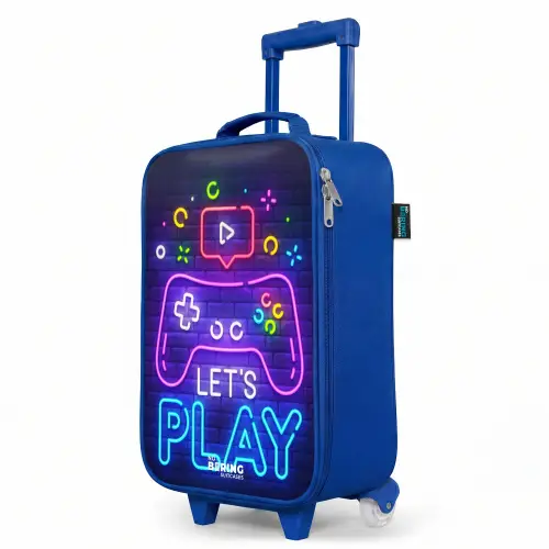 Neoncontroller tegen een bakstenen muur Kinderkoffer - Blauw klein -productfoto_schuin