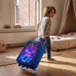 Neoncontroller tegen een bakstenen muur Kinderkoffer - Blauw klein -sfeer1