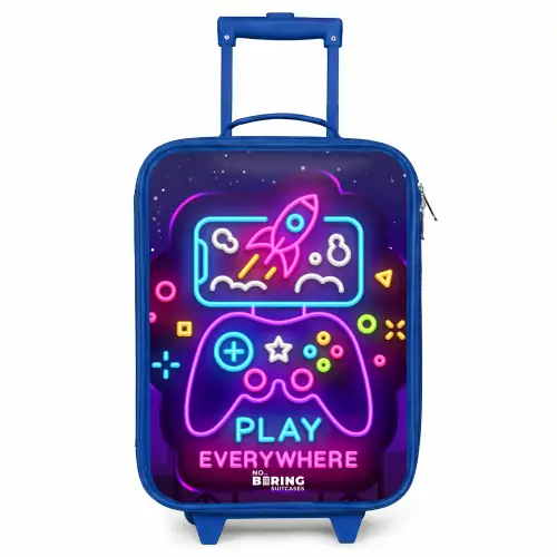 Neonillustratie met een controller Kinderkoffer - Blauw klein -3d