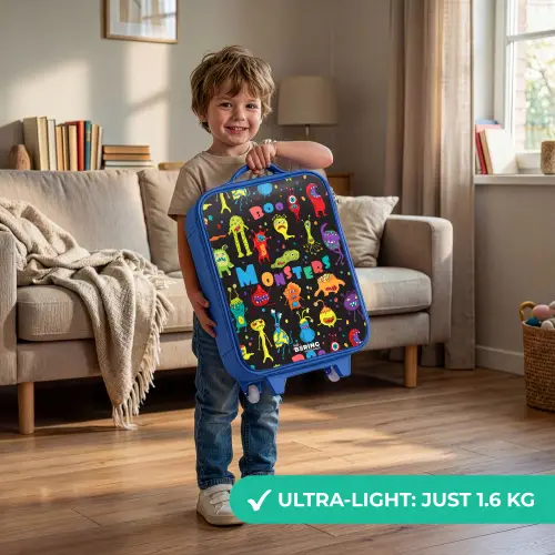 Patroon van monsters Kinderkoffer - Blauw klein -sfeer2_EN