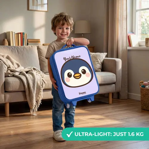 Pinguïn Kinderkoffer - Blauw klein -sfeer2_EN