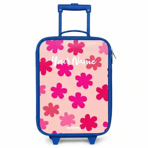 Roze bloemen Kinderkoffer - Blauw klein -3d