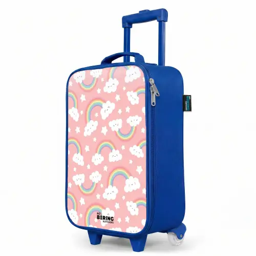 Roze met regenboog patroon Kinderkoffer - Blauw klein -productfoto_schuin