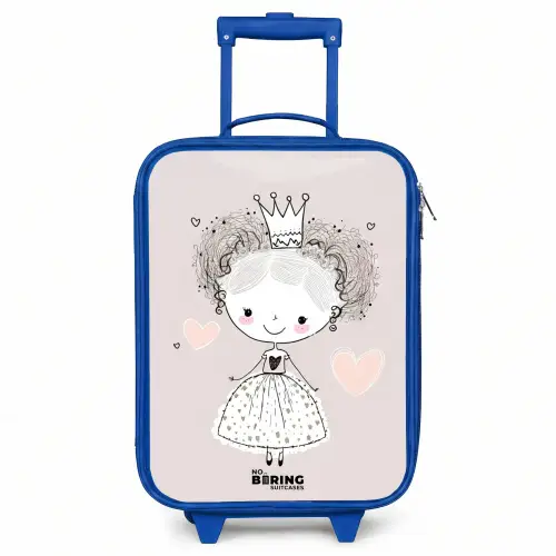 Prinses met krulletjes Kinderkoffer - Blauw klein -3d