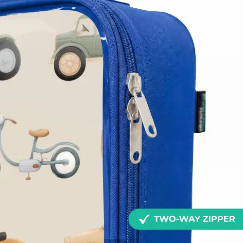Retro voertuigen patroon Kinderkoffer - Blauw klein -rits_EN