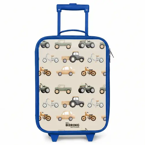 Retro voertuigen patroon Kinderkoffer - Blauw klein -3d