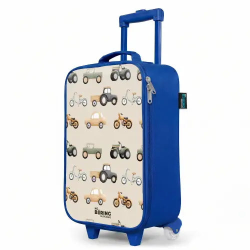 Retro voertuigen patroon Kinderkoffer - Blauw klein -productfoto_schuin