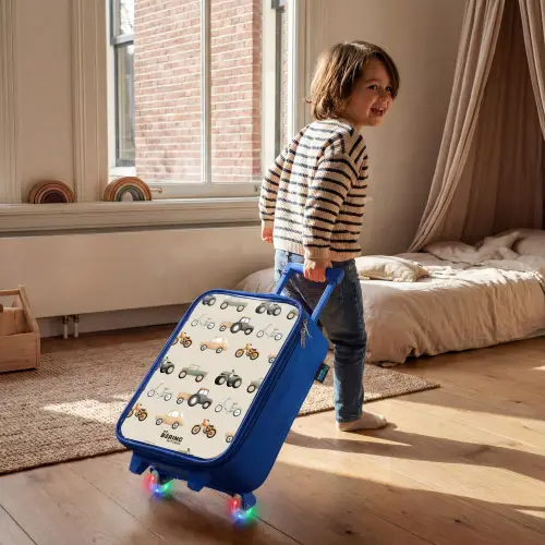 Retro voertuigen patroon Kinderkoffer - Blauw klein -sfeer1