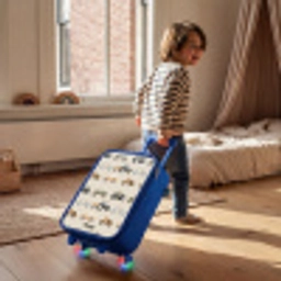 Retro voertuigen patroon Kinderkoffer - Blauw klein -sfeer1