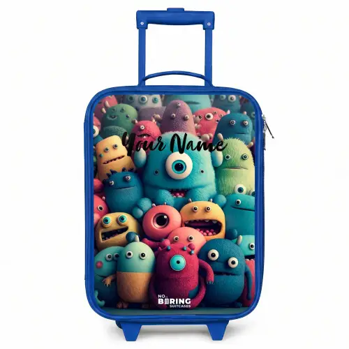 Zachte en bolle monsters Kinderkoffer - Blauw klein -3d