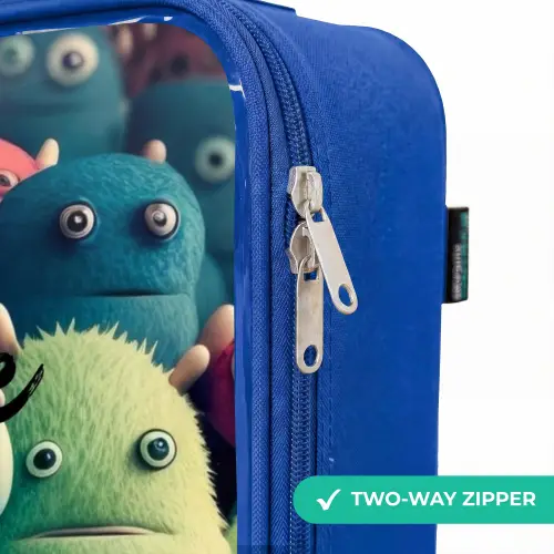 Zachte en bolle monsters Kinderkoffer - Blauw klein -rits_EN