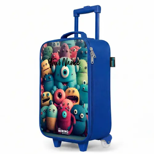 Zachte en bolle monsters Kinderkoffer - Blauw klein -productfoto_schuin