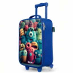 Zachte en bolle monsters Kinderkoffer - Blauw klein -productfoto_schuin