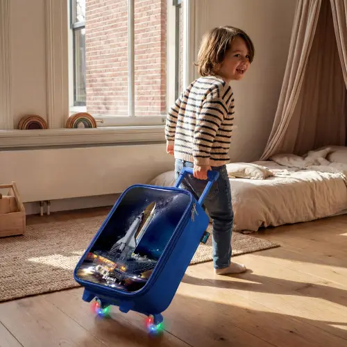 Spaceshuttle die kan opstijgen Kinderkoffer - Blauw klein -sfeer1