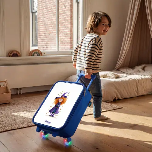 Sterrenmagie met krullen Kinderkoffer - Blauw klein -sfeer1