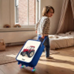 Tractor - Getekend - Rood Kinderkoffer - Blauw klein -sfeer1