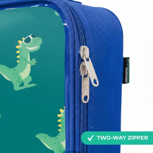 Tyranosaurus specs Kinderkoffer - Blauw klein -rits_EN