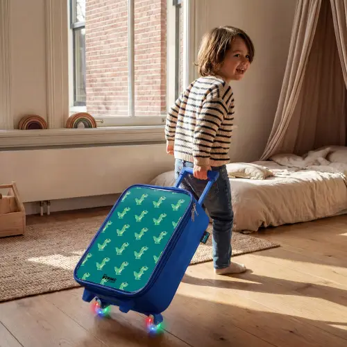 Tyranosaurus specs Kinderkoffer - Blauw klein -sfeer1
