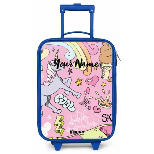 Unicorn doodles Kinderkoffer - Blauw klein -zz3dotto