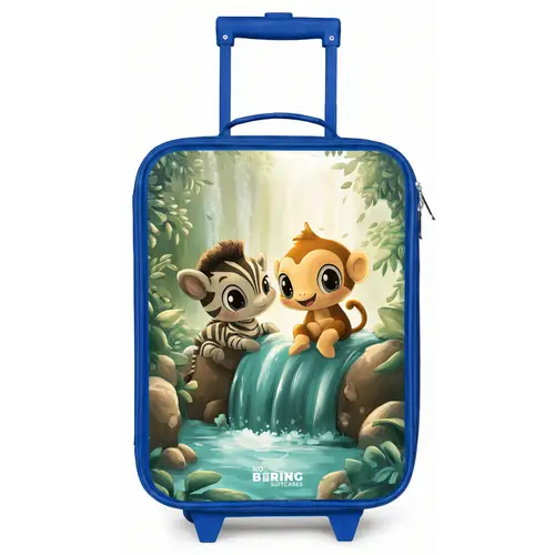 Zebra - Aapje - Waterval - Rotsen Kinderkoffer - Blauw klein -zz3dotto