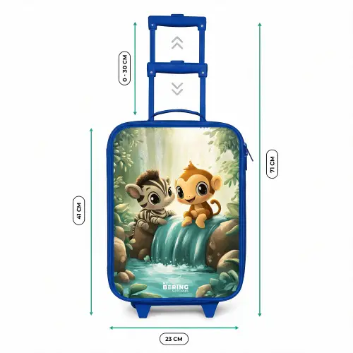 Zebra - Aapje - Waterval - Rotsen Kinderkoffer - Blauw klein -productfoto_formaten