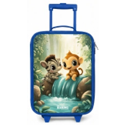 Zebra - Aapje - Waterval - Rotsen Kinderkoffer - Blauw klein -zz3dotto