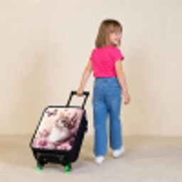 Kat - Paars - Vlinders - Bloemen Kinderkoffer - Zwart klein -sfeer1