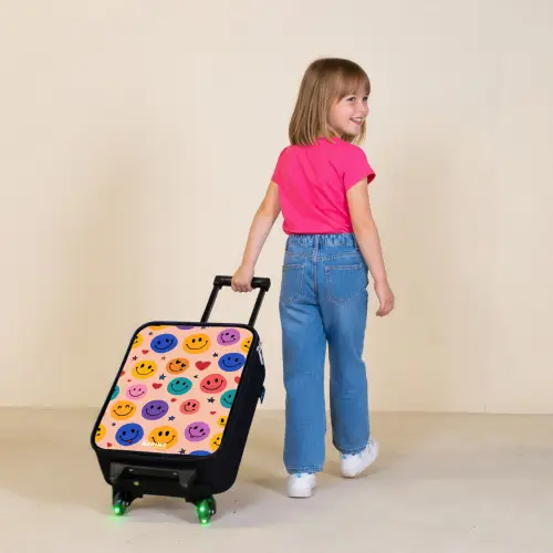 Vrolijk Smiley-patroon Kinderkoffer - Zwart klein -sfeer1