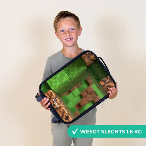Close-up met pixelachtige blokken Kinderkoffer - Zwart klein -sfeer4_NL