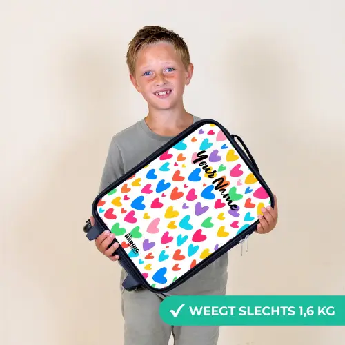 Gekleurde hartjes Kinderkoffer - Zwart klein -sfeer4_NL
