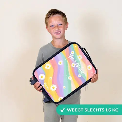 Madeliefjes op regenboogachtergrond Kinderkoffer - Zwart klein -sfeer4_NL