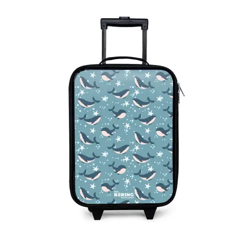 Donkerblauw walvissenpatroon met zeesterren Kinderkoffer - Zwart klein -3d