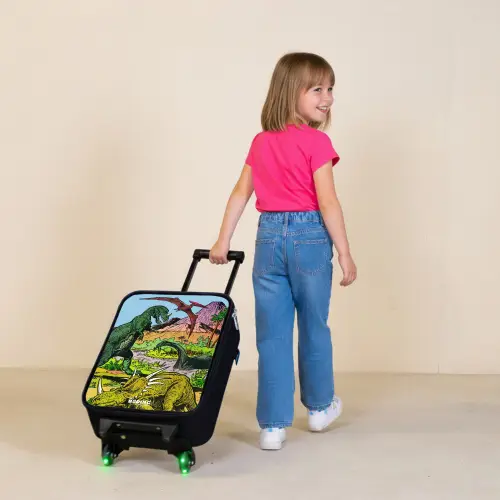 Dino's bij een vulkaan Kinderkoffer - Zwart klein -sfeer1