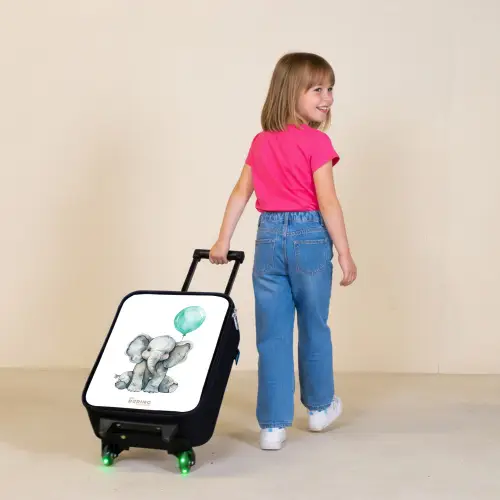 Olifant met blauwe ballon Kinderkoffer - Zwart klein -sfeer1