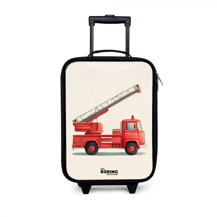 Brandweerwagen - Getekend - Rood Kinderkoffer - Zwart klein -3d