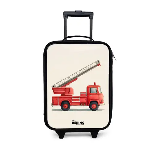 Brandweerwagen - Getekend - Rood Kinderkoffer - Zwart klein -3d