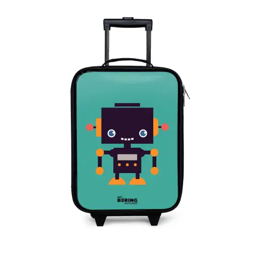Groene robot Kinderkoffer - Zwart klein -3d