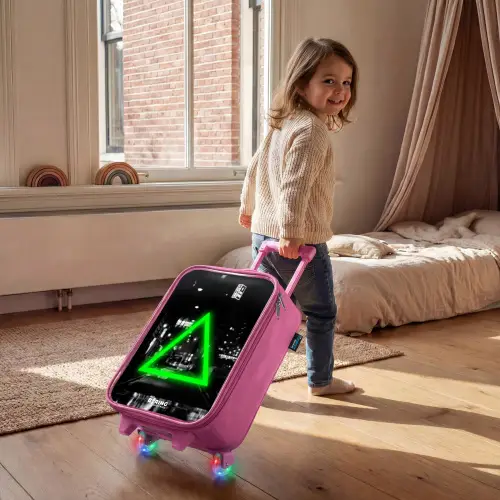 Felgroene driehoek Kinderkoffer - Roze klein -sfeer1