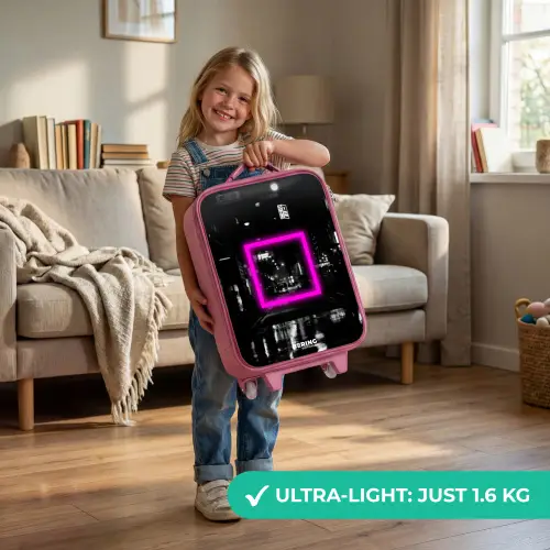 Felroze vierkant met verlichte achtergrond Kinderkoffer - Roze klein -sfeer2_EN