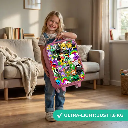 Chaotisch kleurrijk monster patroon Kinderkoffer - Roze klein -sfeer2_EN