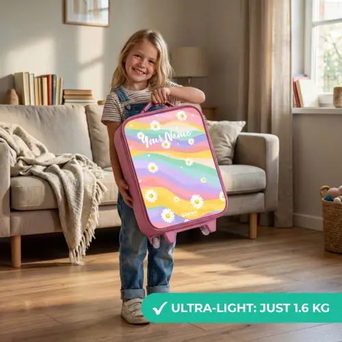 Madeliefjes op regenboogachtergrond Kinderkoffer - Roze klein -sfeer2_EN