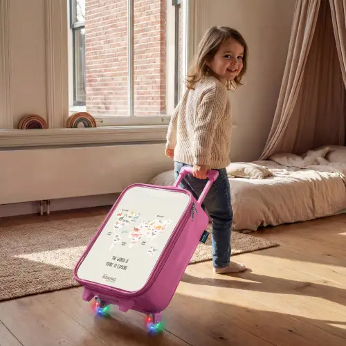 Dino wereldkaart Kinderkoffer - Roze klein -sfeer1