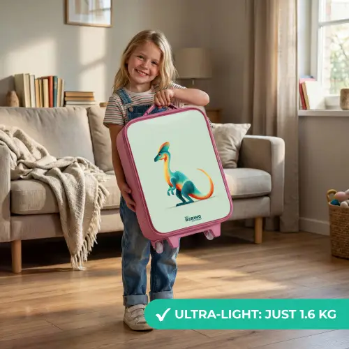 Elegante dino met kam Kinderkoffer - Roze klein -sfeer2_EN